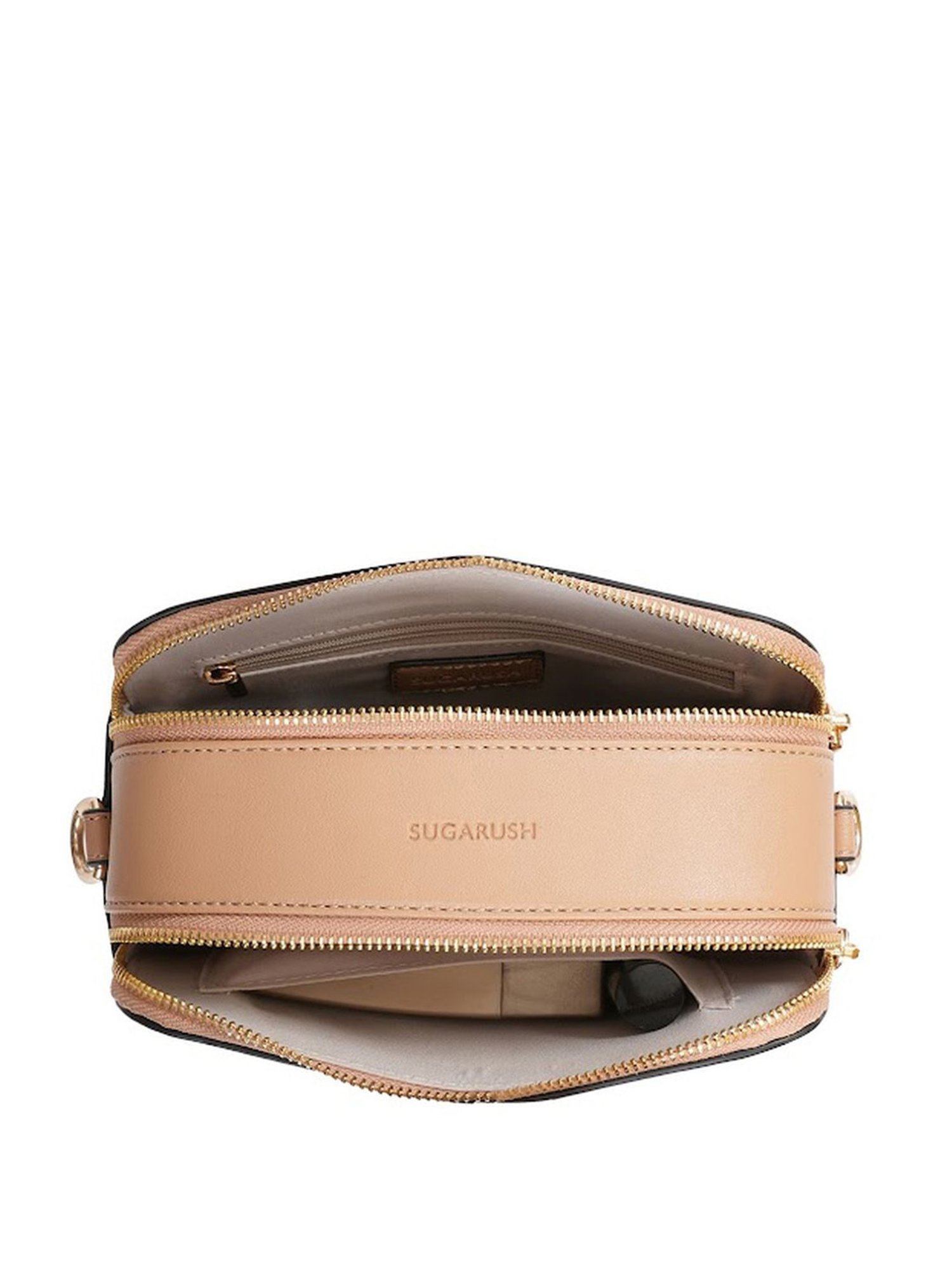 Sugarush Briana Camel PU Solid Sling Handbag