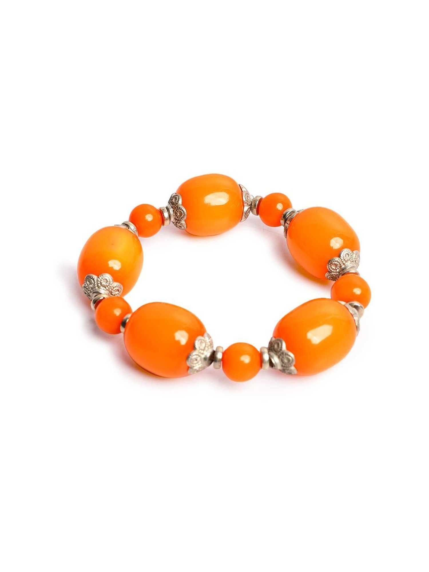 IMLI STREET Orange & Silver Artificial Stone Stretchable Bracelet for Women