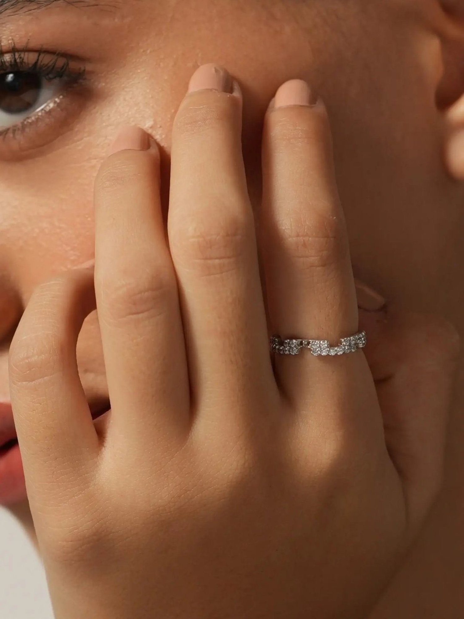 Mabel 92.5 Sterling Silver Rhodium-Plated Brick Layer Adjustable Band Ring