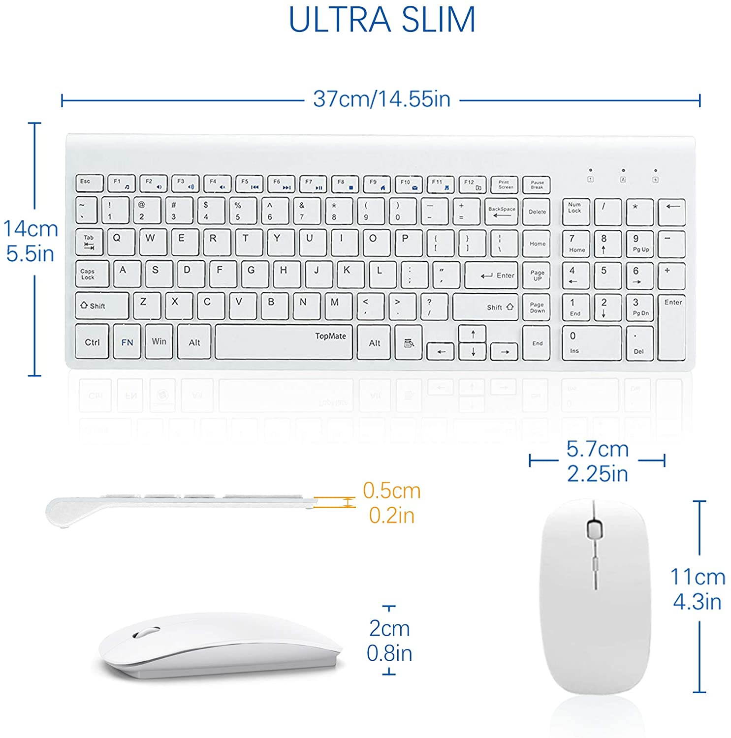Wireless Keyboard and Mouse Combo, 2.4G Ultra Slim Compact Full Size Quiet Scissor Switch Keyboard and Mice Set for Windows, Mac OS, Laptop, PC - (White)