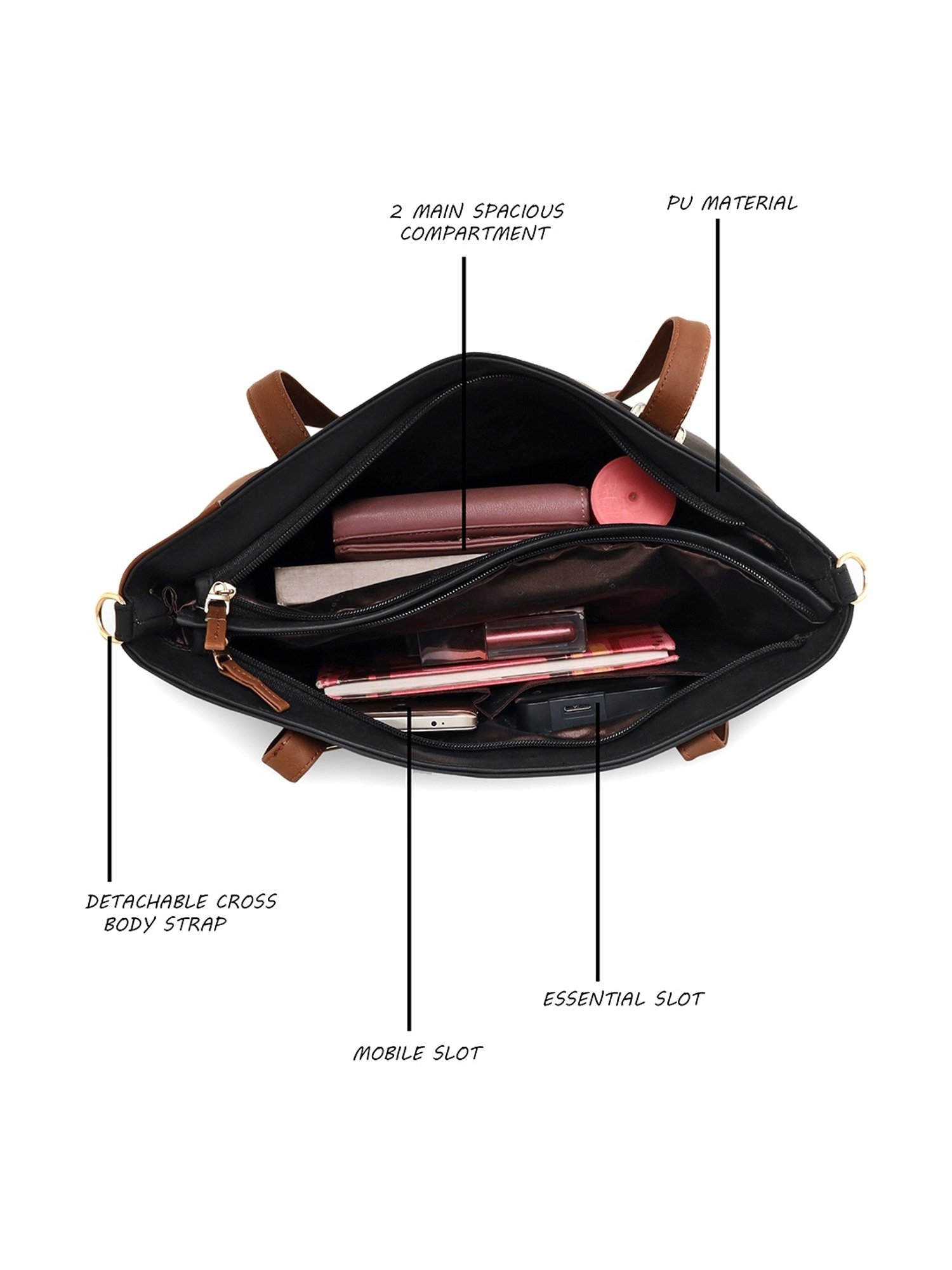 Giordano Black Color Block Medium Shoulder Handbag