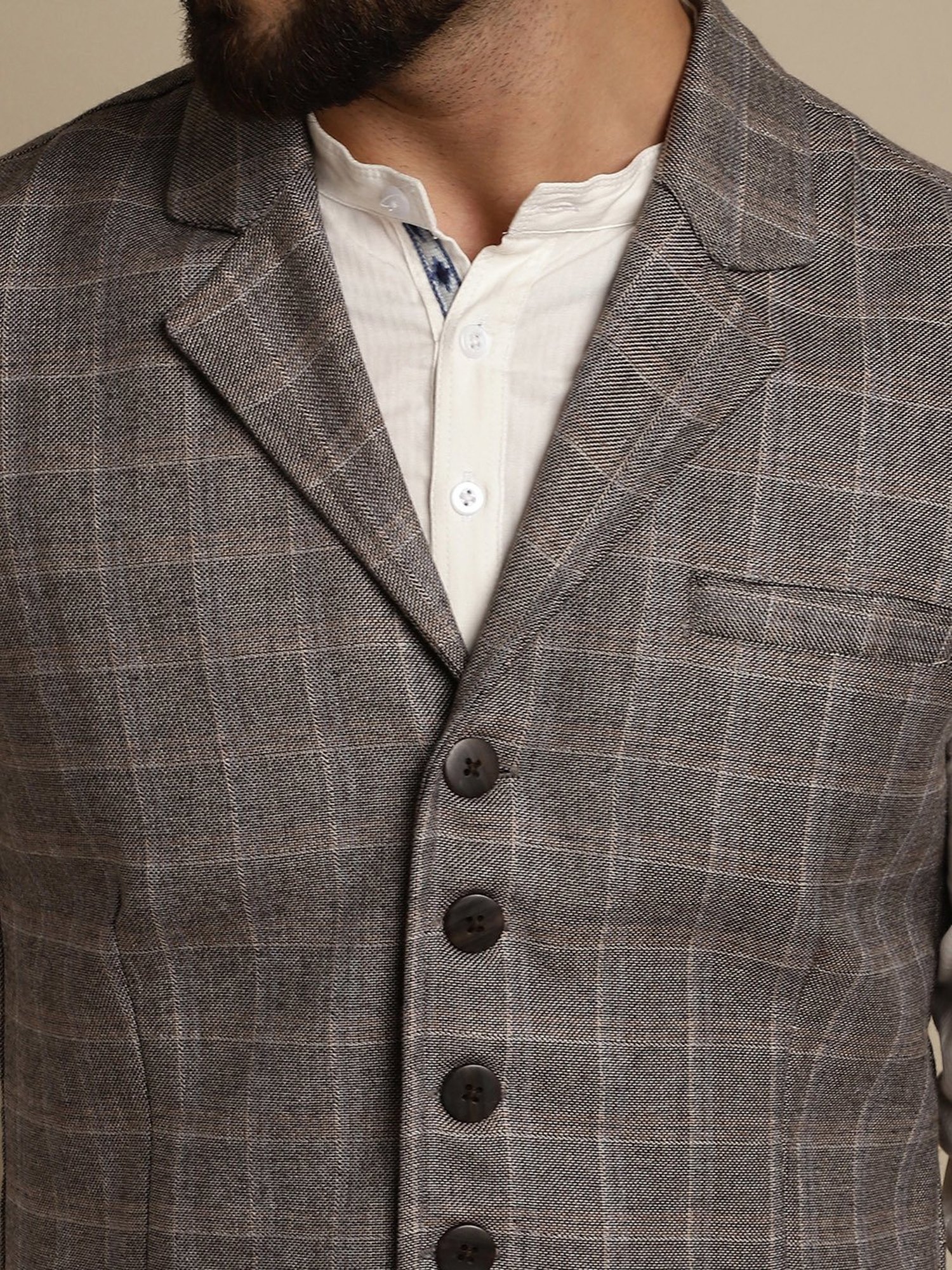 Even Brown Regular Fit Notch Lapel Check Waistcoat