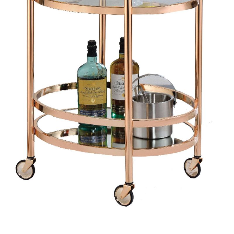 Oval Metal Serving Cart Clear Glass & Copper - Benzara