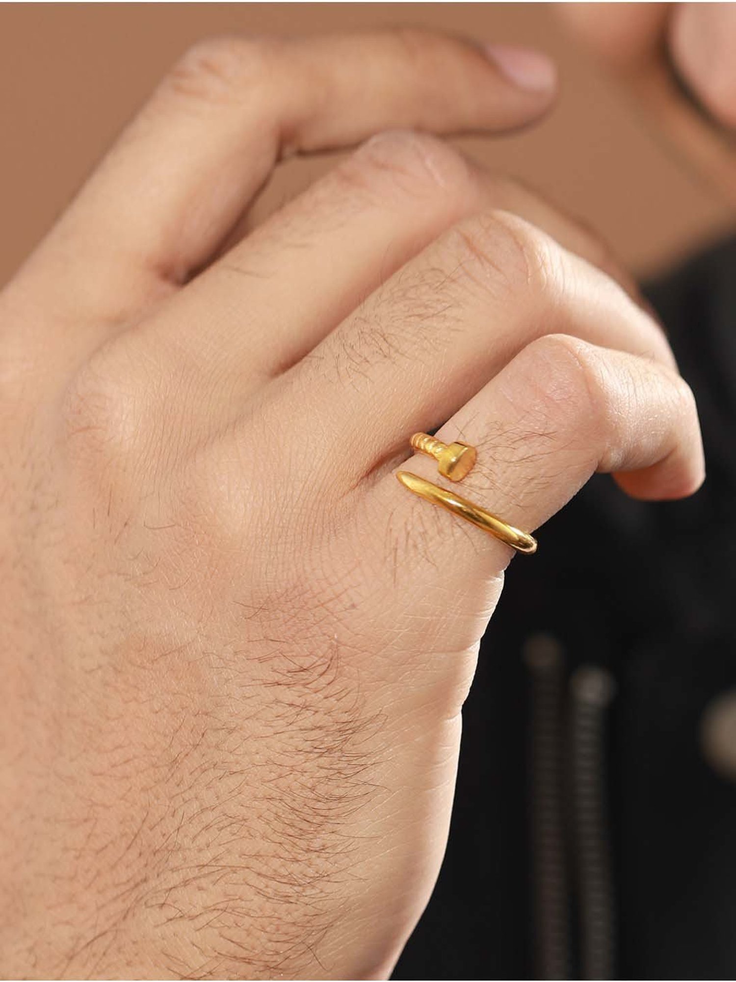Bold by Priyaasi Twisted Nail Gold-Plated Ring for Men