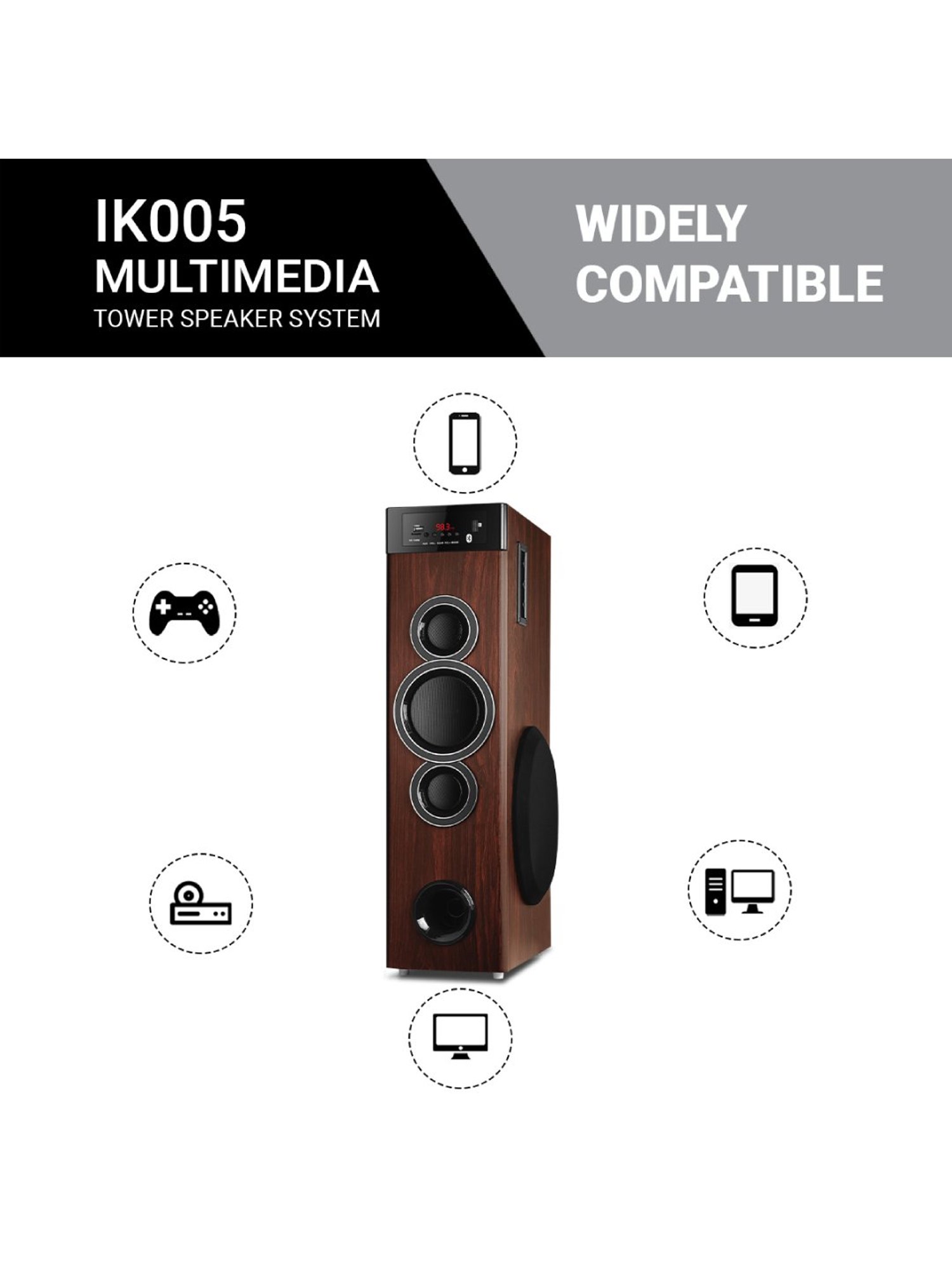 I Kall IK005 Bluetooth Tower Speaker (Brown)