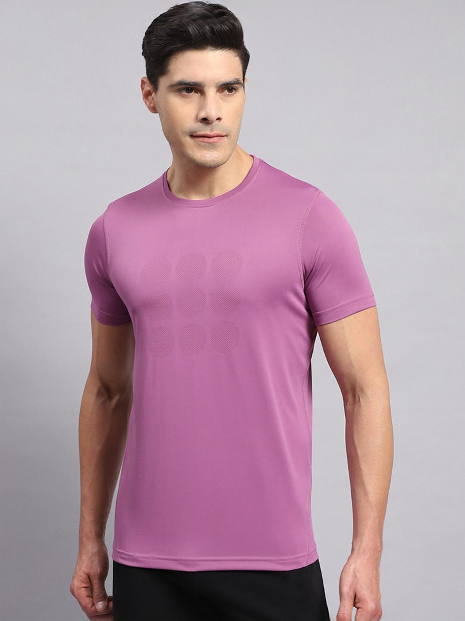Rock.it Mauve Cotton Regular Fit Self Pattern T-Shirt