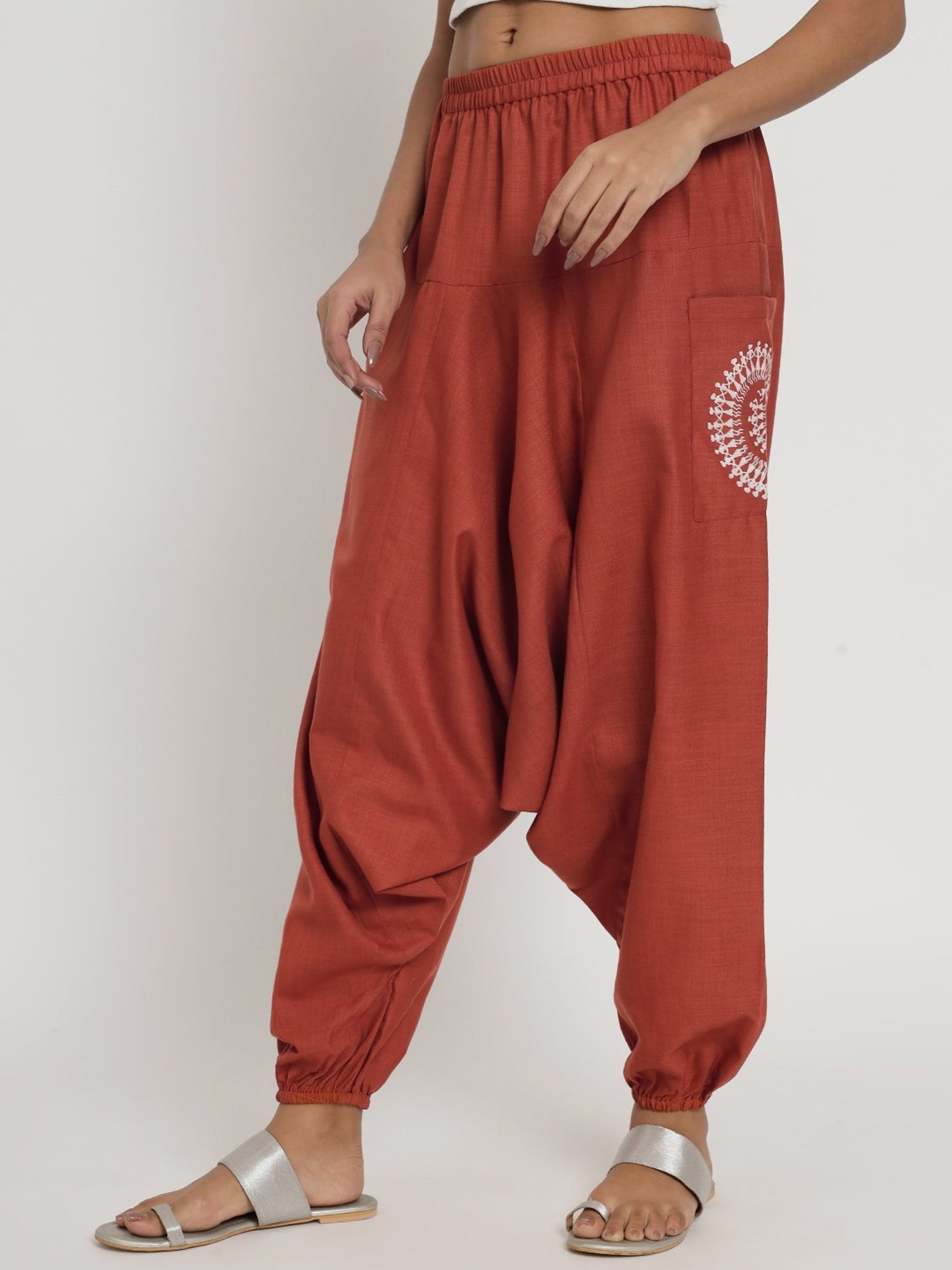 9rasa Rust Cotton Printed Regular Fit High Rise Pants