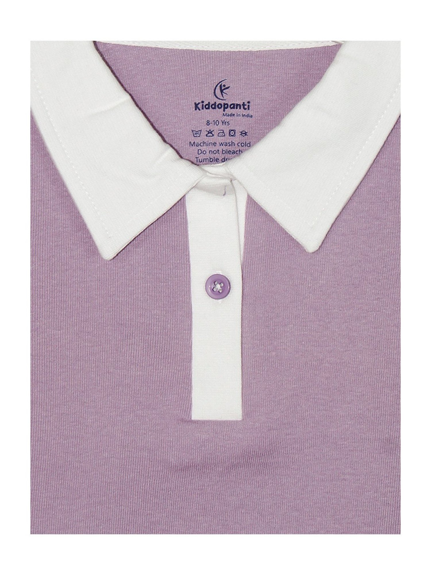 Kiddopanti Kids Lilac Solid Crop Polo T-Shirt