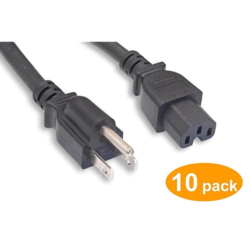 North American Power Cord NEMA5-15P to C15 14AWG 15A 6ft Black (10 Piece Per Pack)
