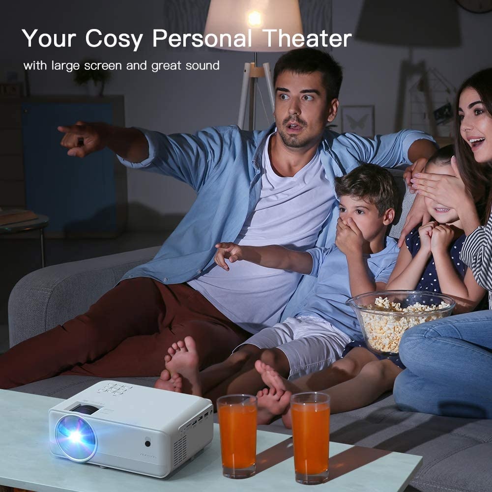 Mini Projector, APEMAN 5000 Lumen 1080P Supported Projector, 200'' Display 50000 Hrs LED Life, Dual Speakers Portable Projector, Compatible with HDMI, USB, VGA, TF, PS4, Laptop, DVD for Home Cinema