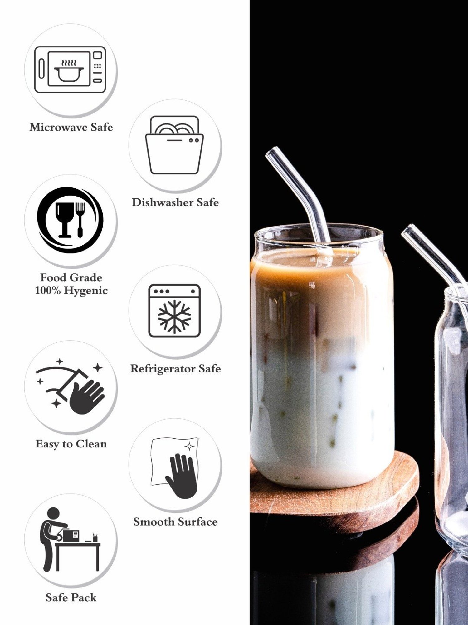 Goodhomes Transparent Glass Mason Jar with Straw - Set of 2