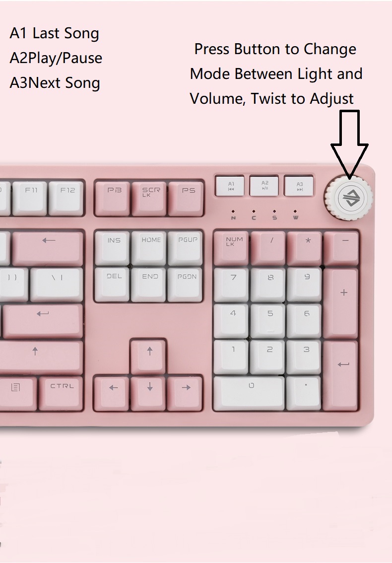 A-jazz AK515 Chinese Style Design,  104Keys N-Key Rollover White Backlit USB Wired Mechanical  Gaming Keyboard-,PBT Keycaps, Type-C