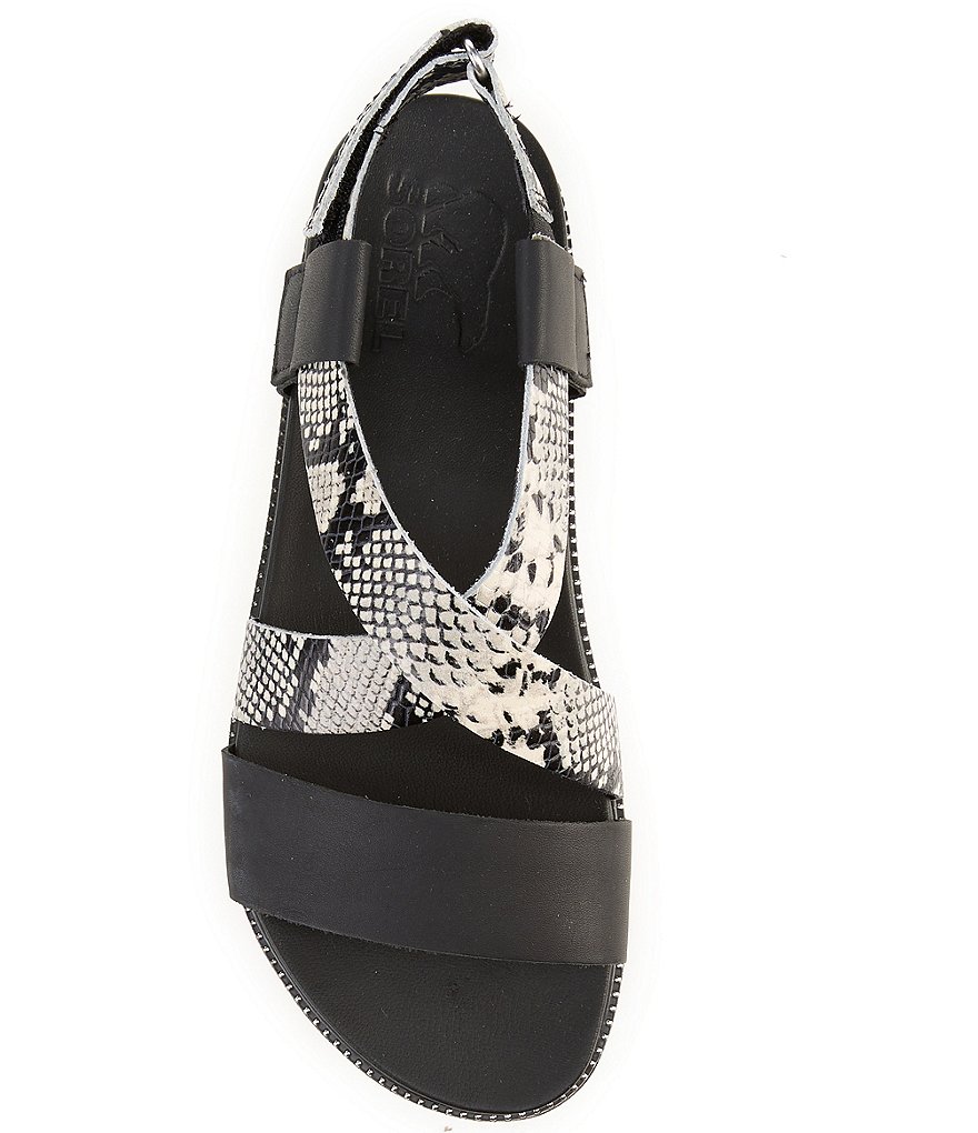 Sorel Roaming Leather Snake Print Criss Cross Sandals