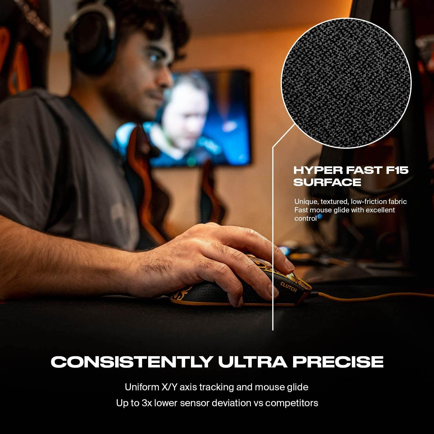 Fnatic Dash M Pro Gaming Mouse Mat for Esports with Stitched Edges and Anti-Slip Rubber Base, Fast Surface (Size M, Black, Hybrid Fabric) - 14.17"x11"x0.12"