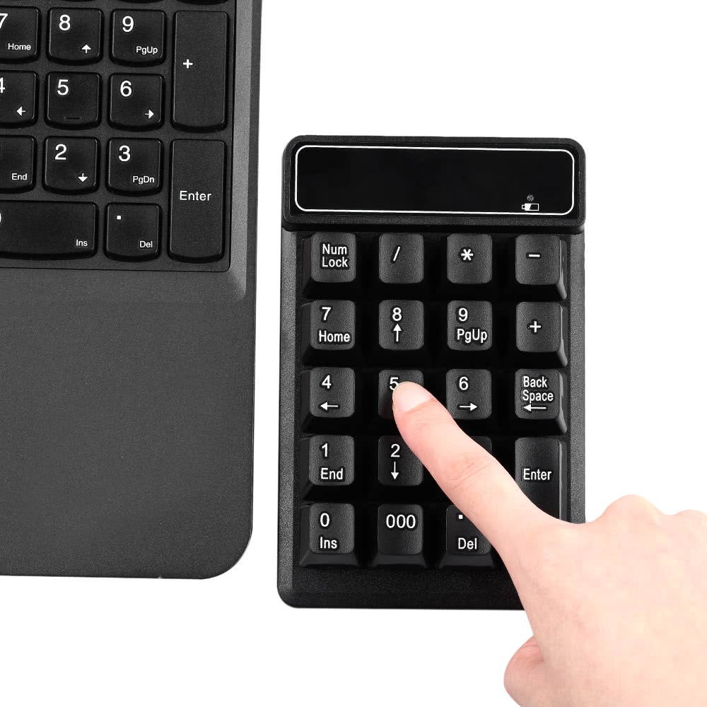 2.4Ghz Wireless Numeric Keypad Mechanical Feel Number Pad Keyboard 19 Keys w/ USB Receiver Water-proof for Laptop Desktop PC Notebook Black