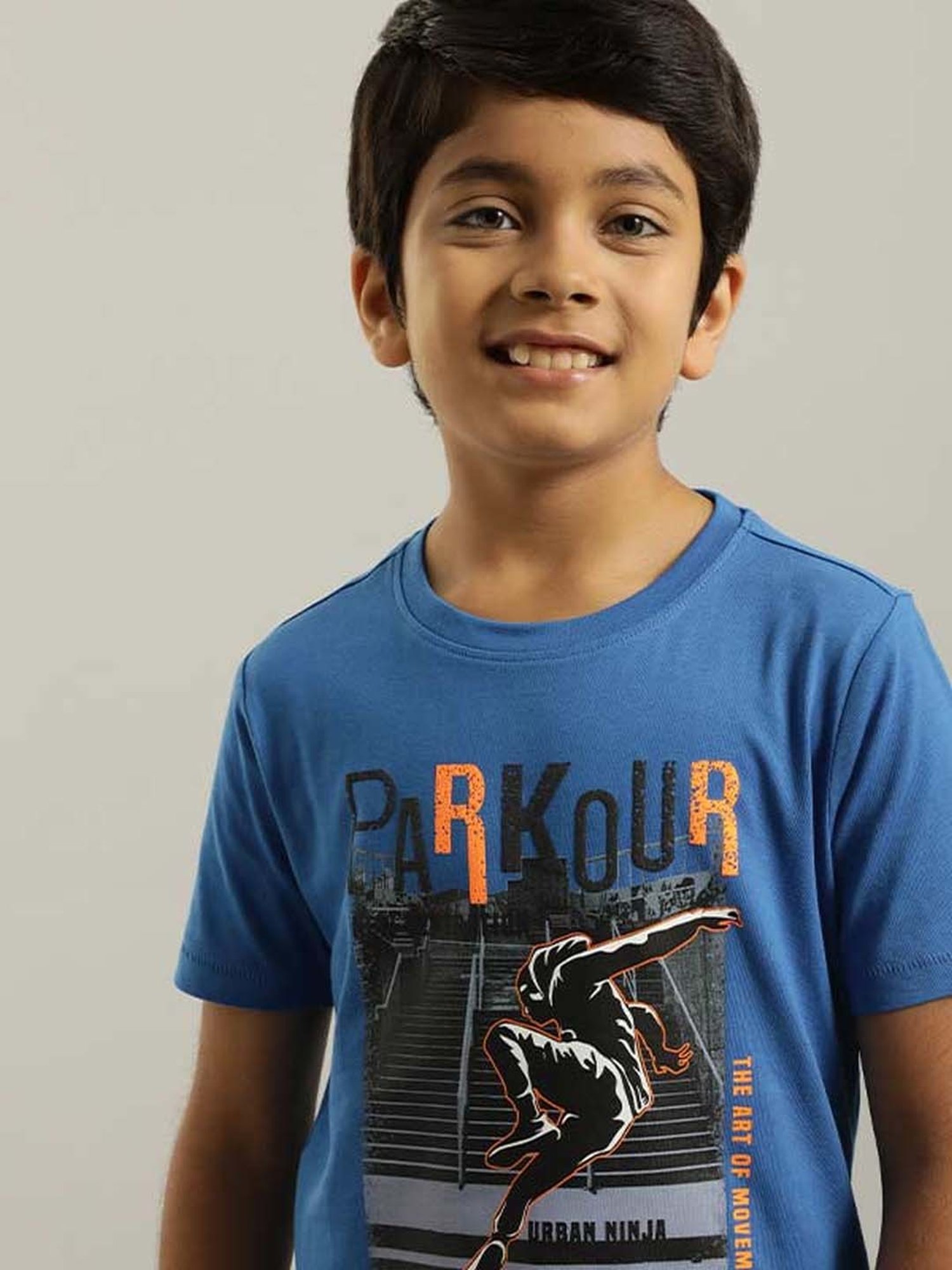 Indian Terrain Boys Blue Cotton Printed T-Shirt