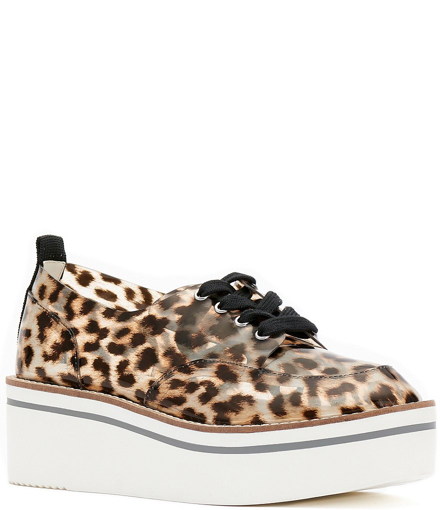 Jessica Simpson Giera Clear Leopard Lace-Up Flatform Wedge Oxfords