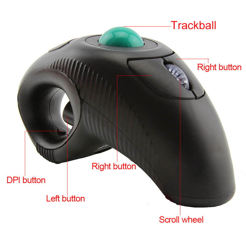Wireless Laser Trackball Mouse Ergonomic 2.4G 1000DPI Adjustable Handheld Portable Air Mice for PC Laptop TV Box Projector