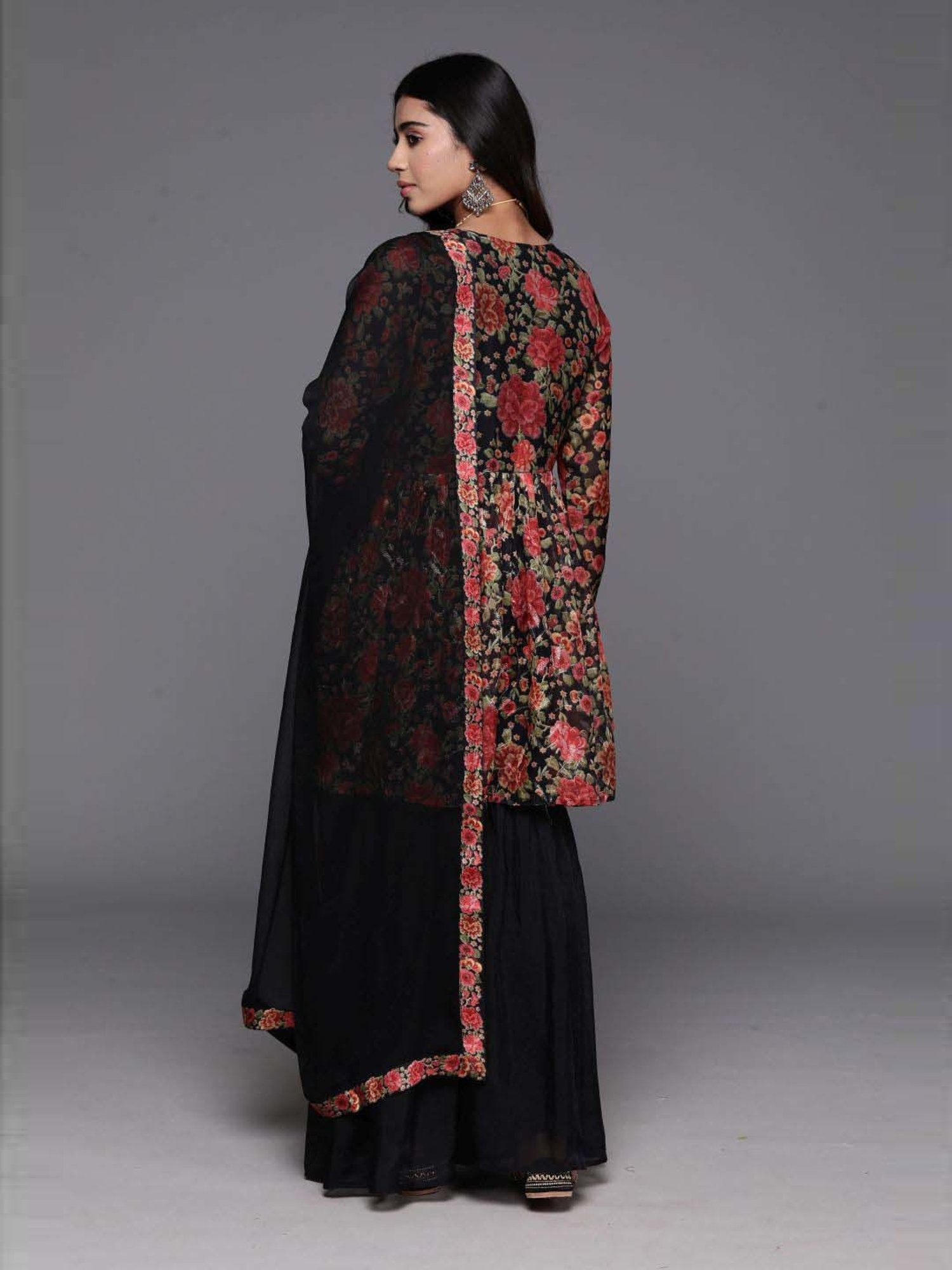 Libas Black Printed Kurti Sharara Set With Dupatta