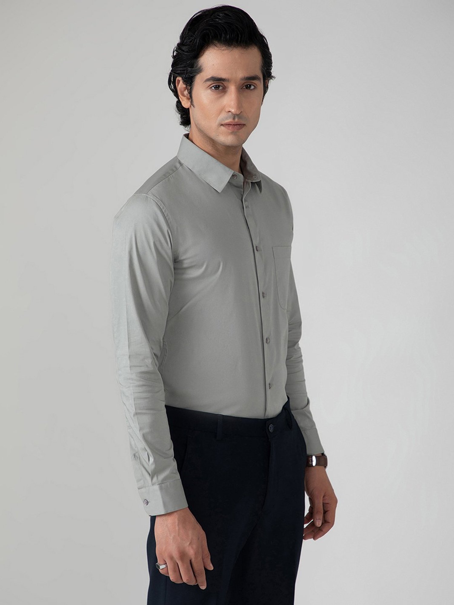 SUBTRACT Ash Grey Slim Fit Shirt