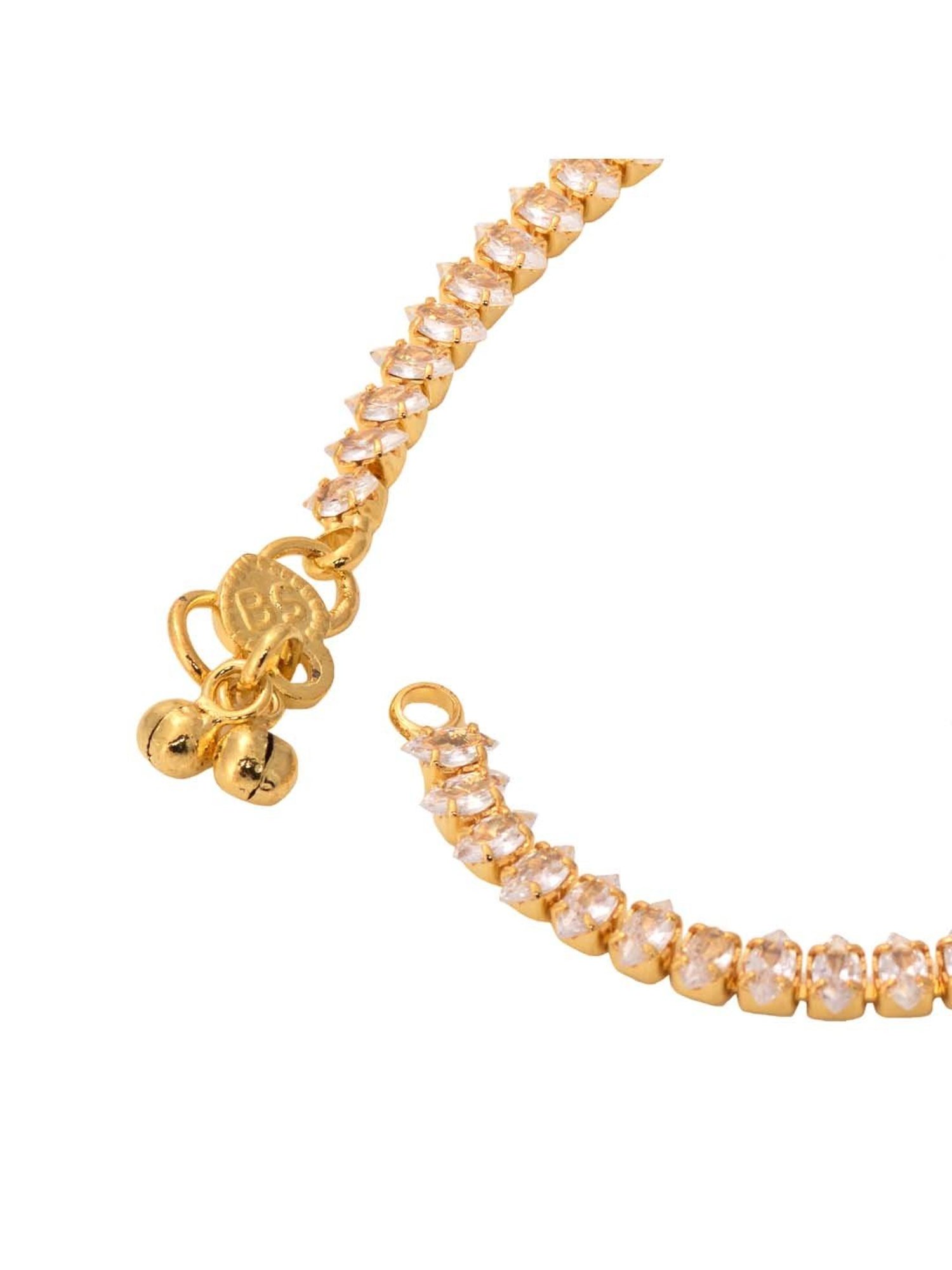 Saraf RS Jewellery Gold-Plated White AD Studded Modern Payal Anklets - Set of 2