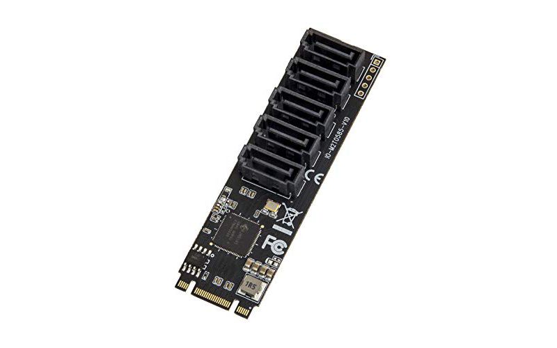 IO Crest Internal 5 Port Non-Raid SATA III 6GB/s M.2 B+M Key Adapter Card for Desktop PC Support SSD and HDD. JMB585 Chipset
