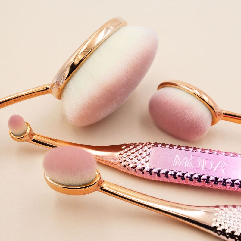 MODA Brush Ros`e 4pc Face Perfecting Makeup Brush Set, Includes - Foundation, Contour, Detail Contour, and Concealer Brushes