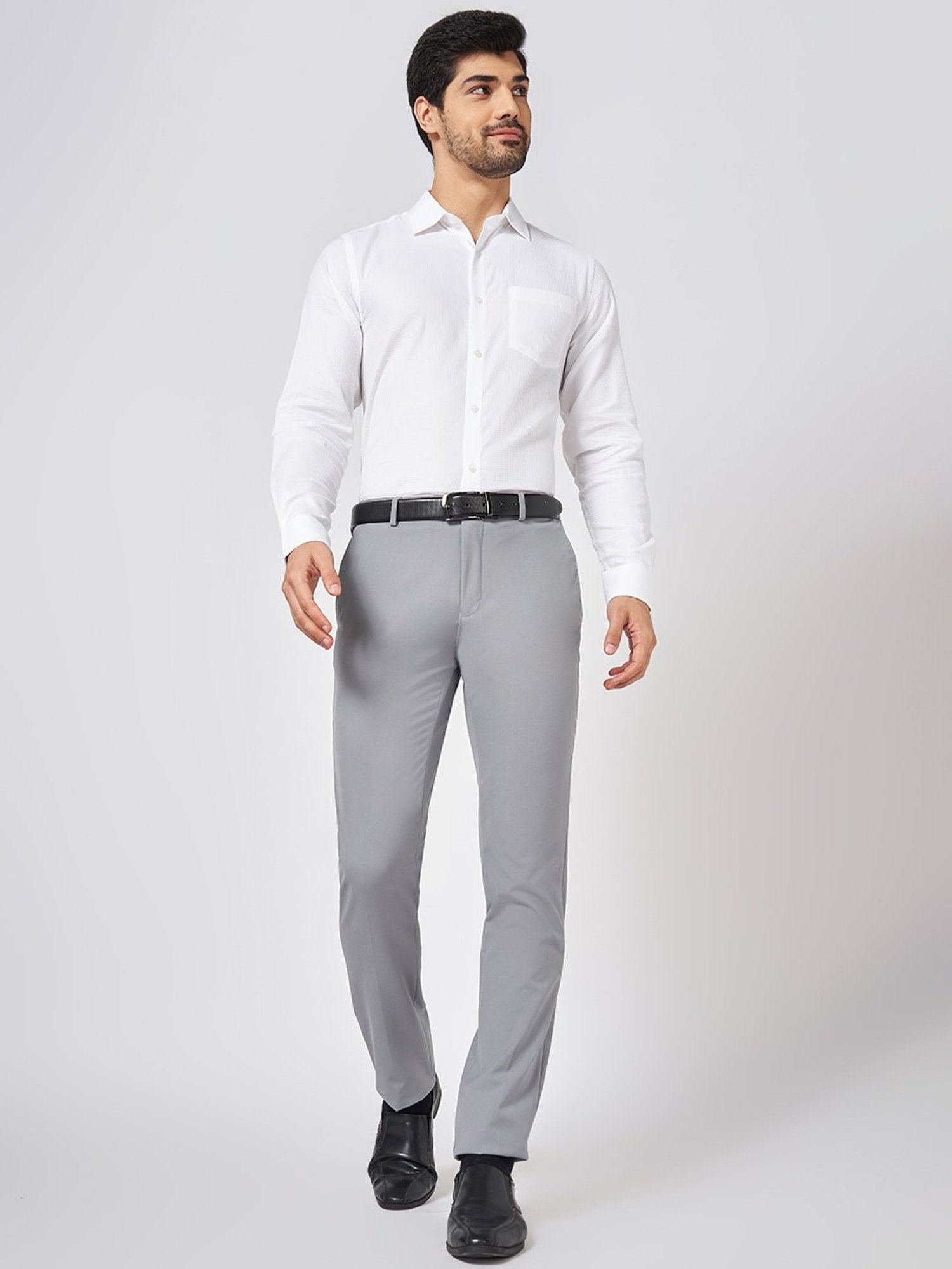 Peregrine By Pantaloons Grey Slim Fit Trousers