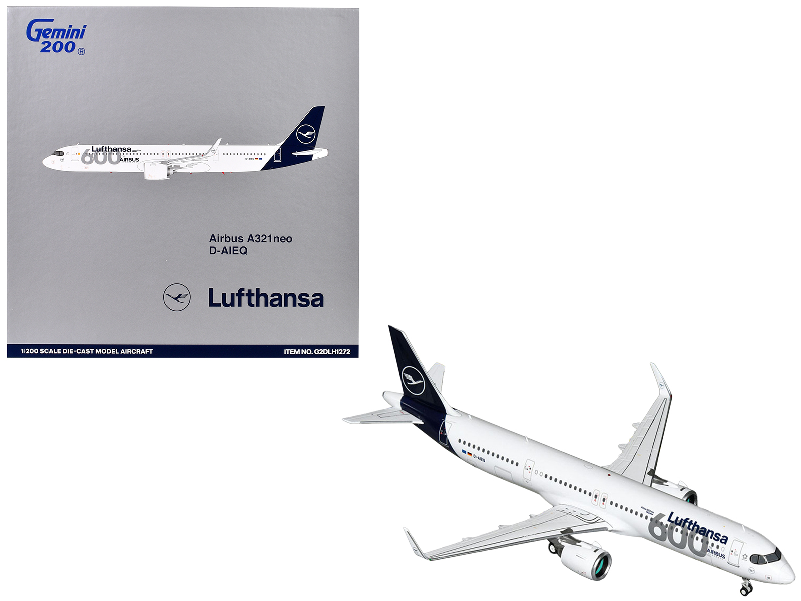 Airbus A321neo Commercial Aircraft "Lufthansa - 600th Airbus Aircraft" (D-AIEQ) White with Dark Blue Tail "Gemini 200" Series 1/200 Diecast Model Airplane by GeminiJets