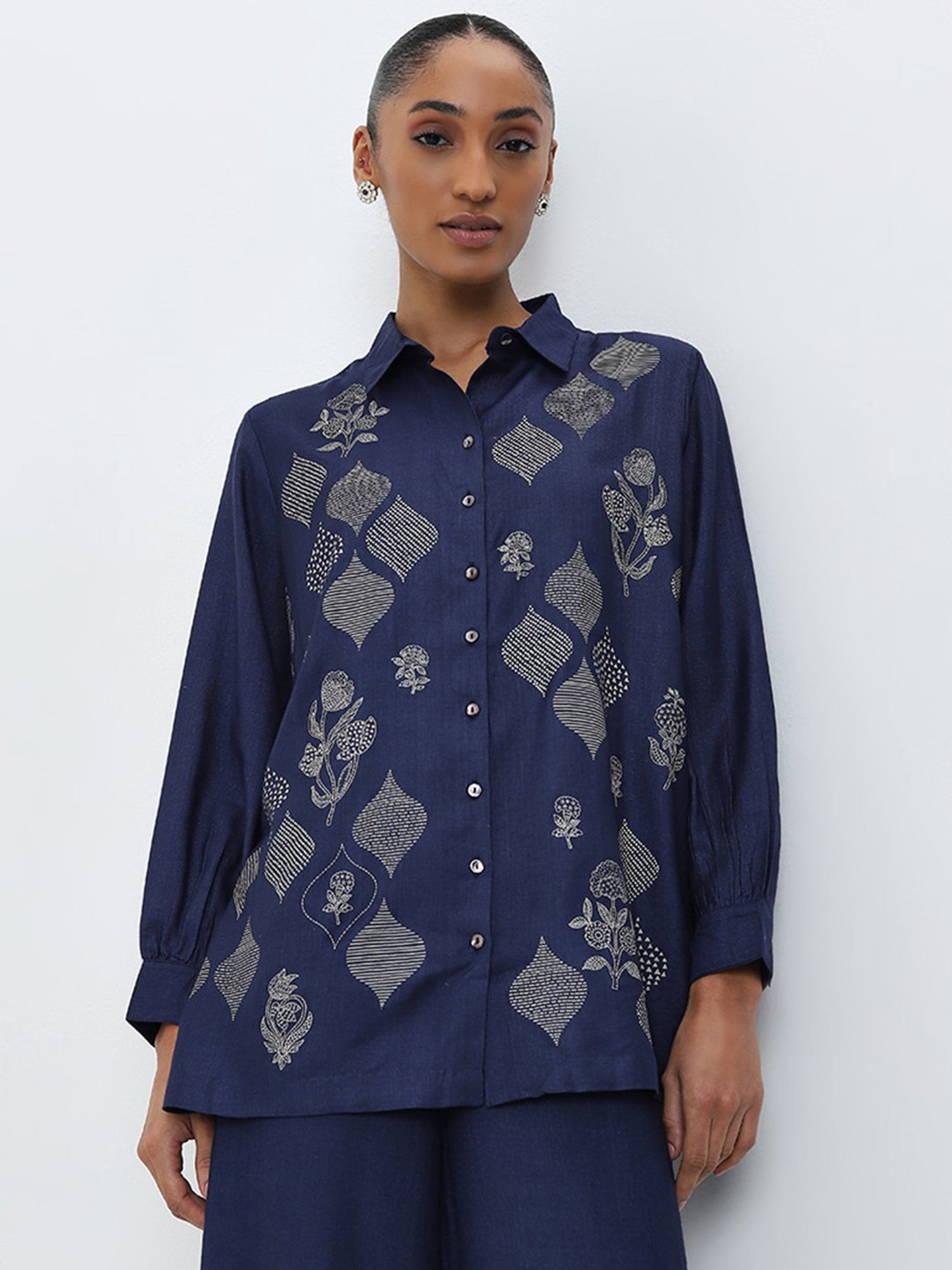 Zuba by Westside Blue Floral Motif Straight Tunic