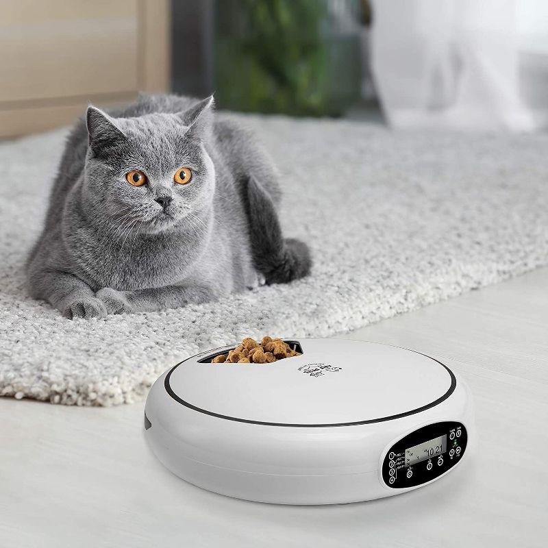 Arf Pets Automatic Pet Feeder, 5 Meal Food Dispenser for Dogs, Cats & Small Animals w/Programmable Digital Timer, Portion Control, Dishwasher-Safe Tray Feeds Wet or Dry Food - (Serves 4 Meals Per Day)