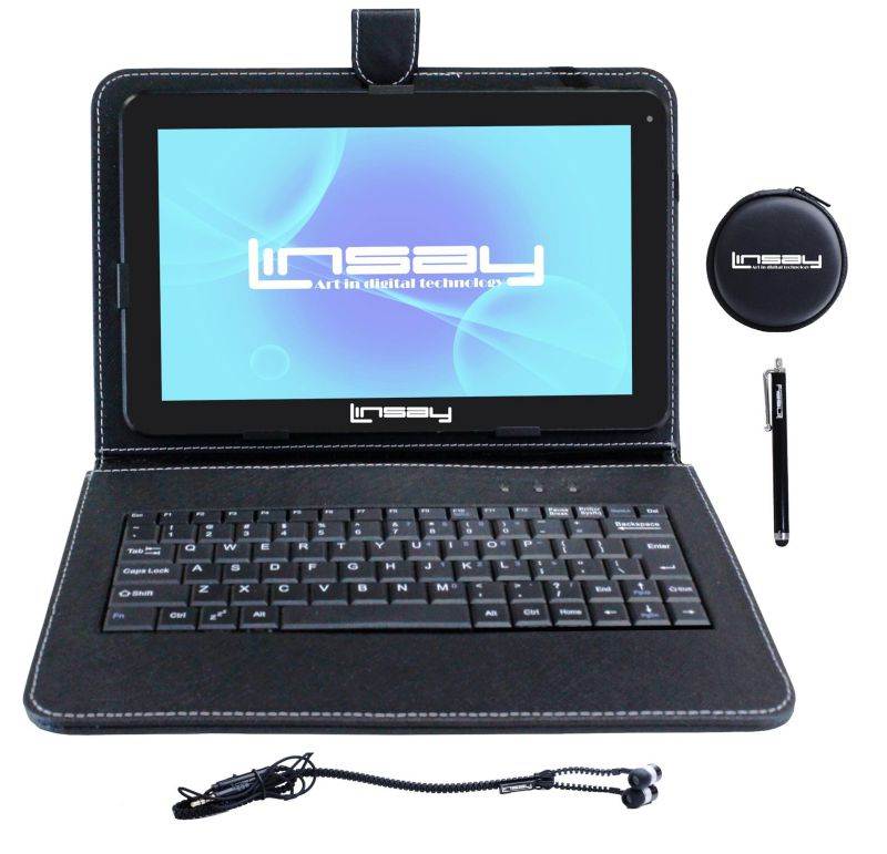 LINSAY&reg;10.1" 1024x600 HD Quad Core 2GB ram 32GB Android 10 Super Bundle with BLACK KEYBOARD EARPHONES AND STYLUS PEN
