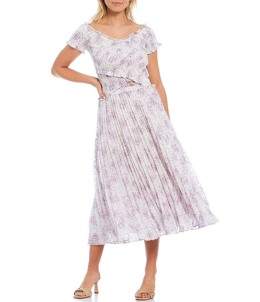 Lucy Paris Mikaela Floral Print V-Neck Asymmetrical Hem Coordinating Smocked Top