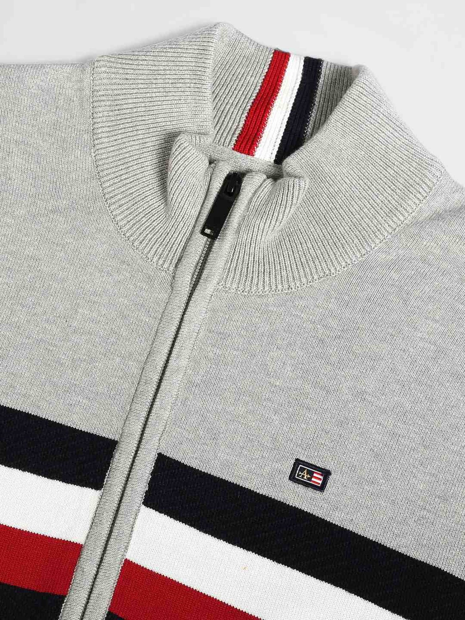 Arrow Sport Grey Cotton Regular Fit Striped Sweater