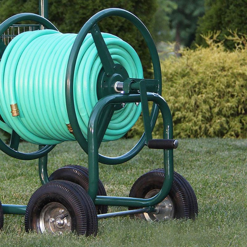 Liberty Garden Products LBG-872-2 4 Wheel Hose Reel Cart Holds up to 350 Feet of 5/8" Hose with Basket for Backyard, Garden, or Home, Green