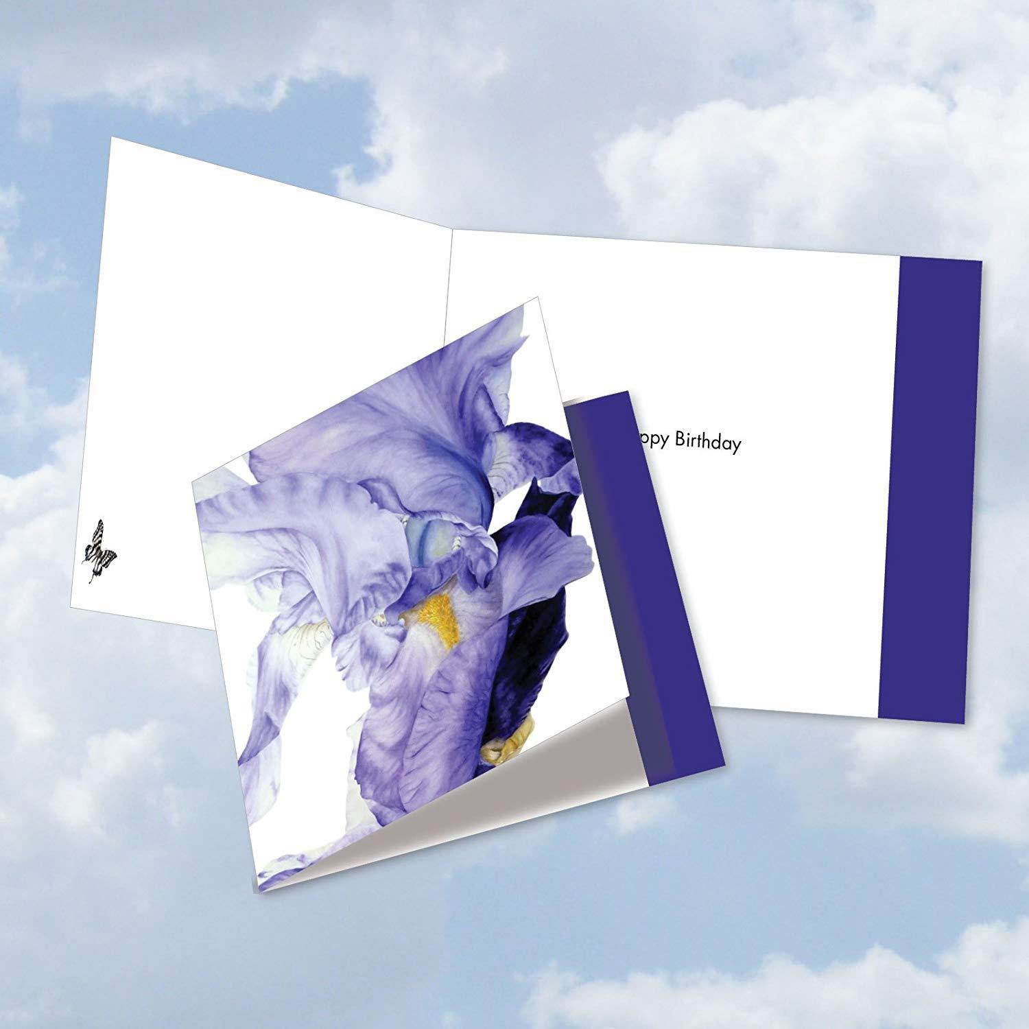 JQ4949DBDG Jumbo Birthday Square-Top Card: Iridescent Iris Featuring Silky Images of Iris Flower Petals, with Envelope (Extra Large Size: 8.25" x 9.75")