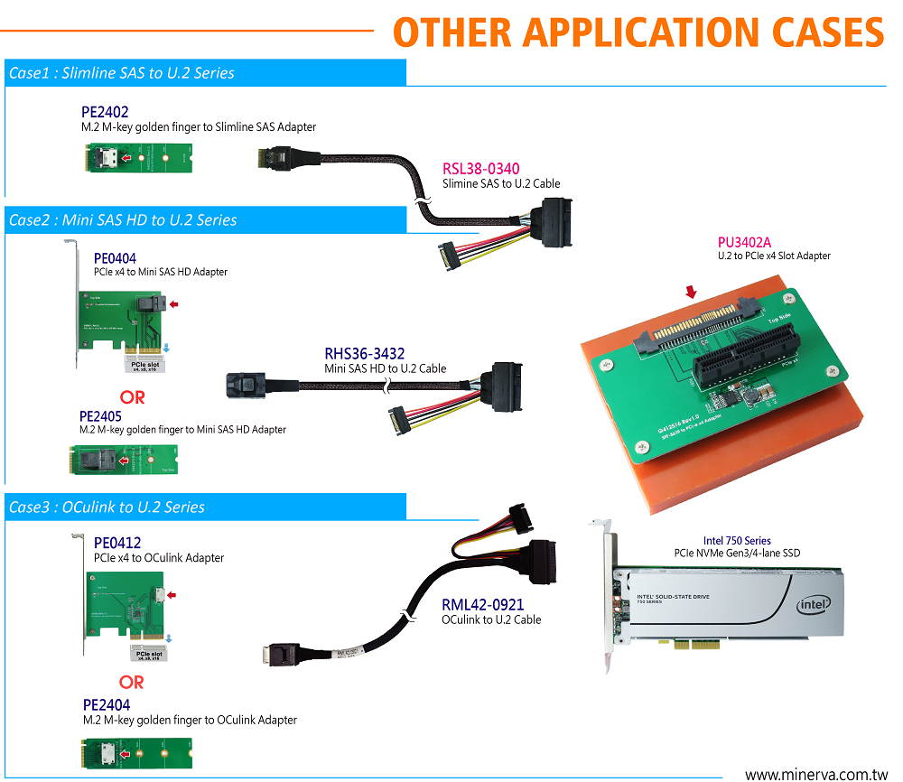 Innocard PCIe x4 to Slimline SAS Adapter & U.2 to Slimline SAS Cable with U.2 to PCIe x4 slot Adapter KIT