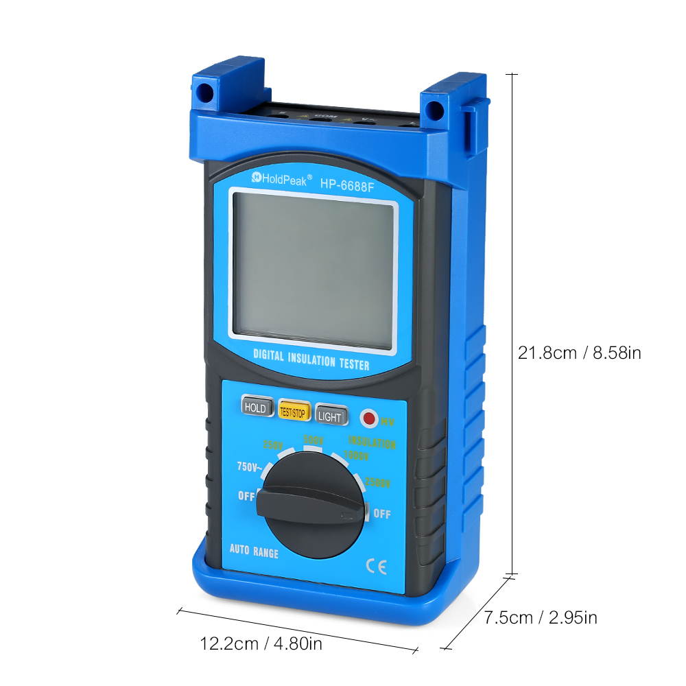 HoldPeak Auto-range LCD Digital Insulation Resistance Tester Megohm Meter Megger Megohmmeter DC250V/500V/1000V/2500V Voltmeter
