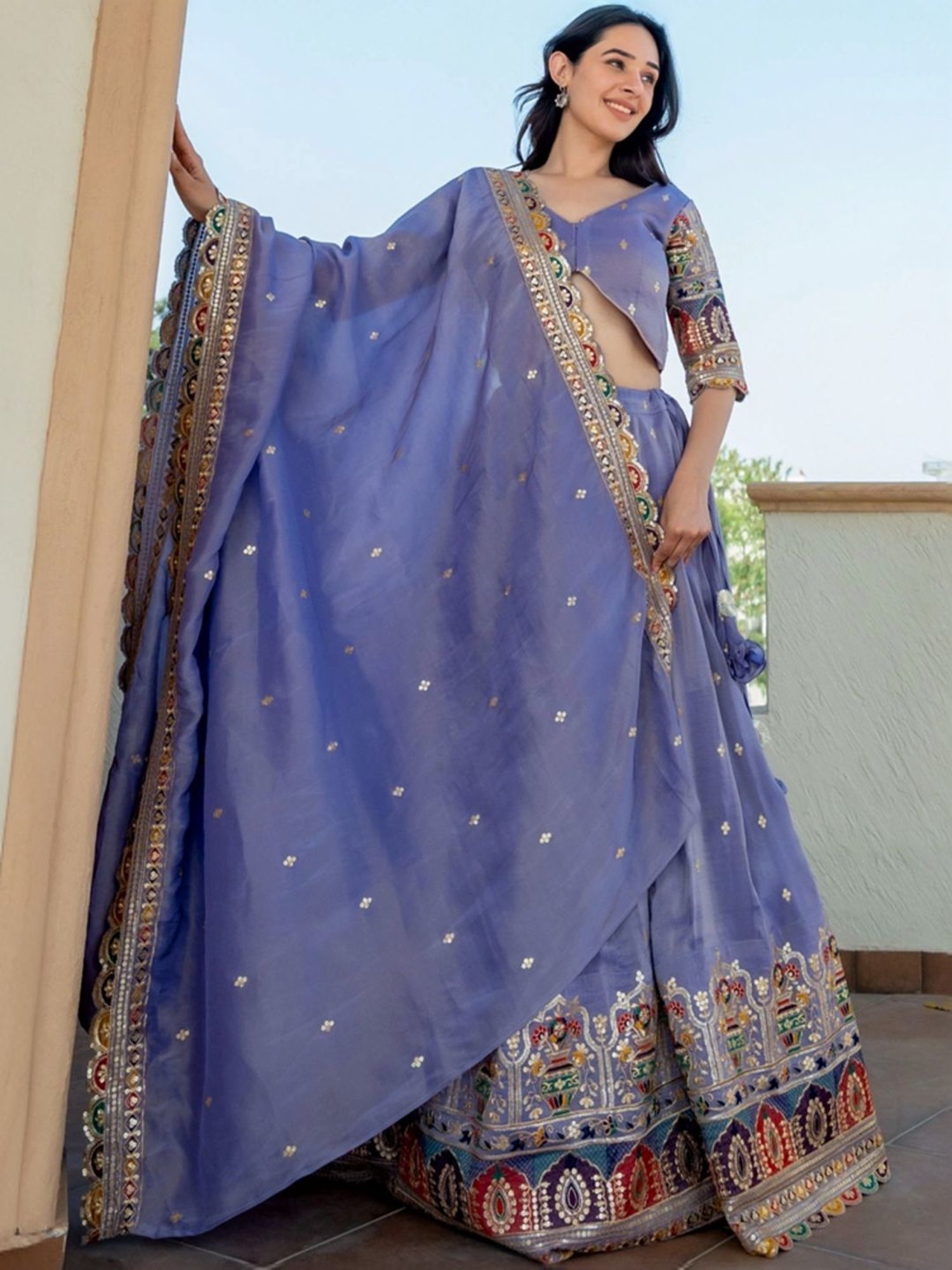 HOUSE OF JAMOTI Purple Embroidered Lehenga Choli Set With Dupatta