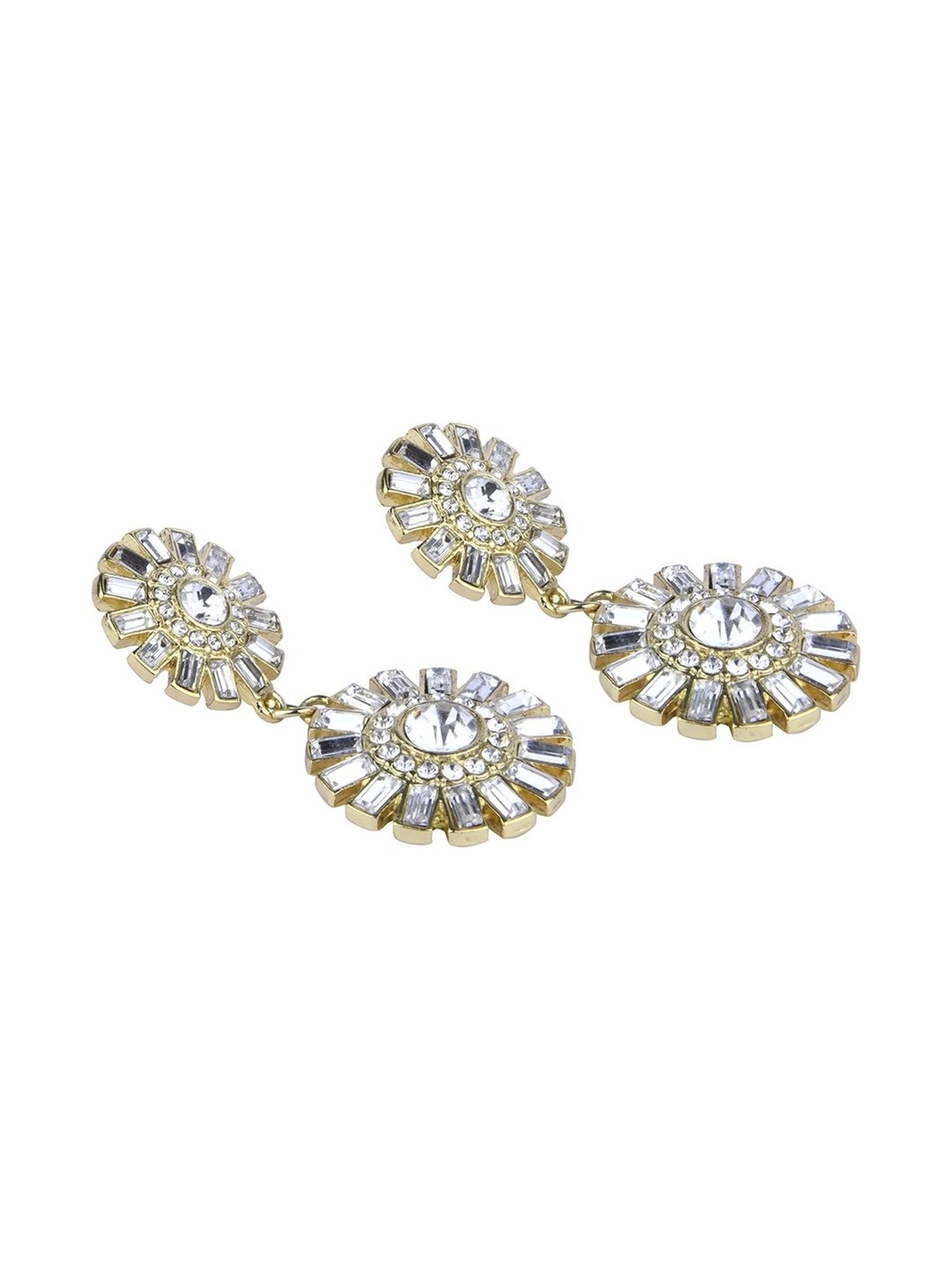 Lilly & Sparkle Gold-Toned Geometric Stone Studded Drop Earrings