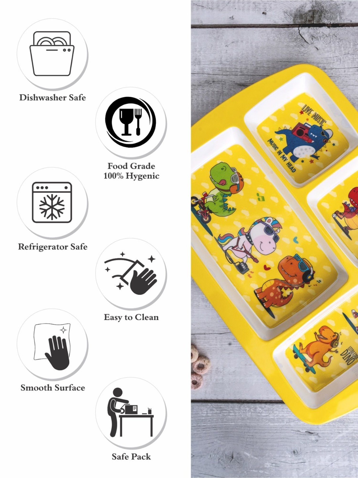 Stehlen Multicolor Melamine Kids Partition Plate - Set of 5