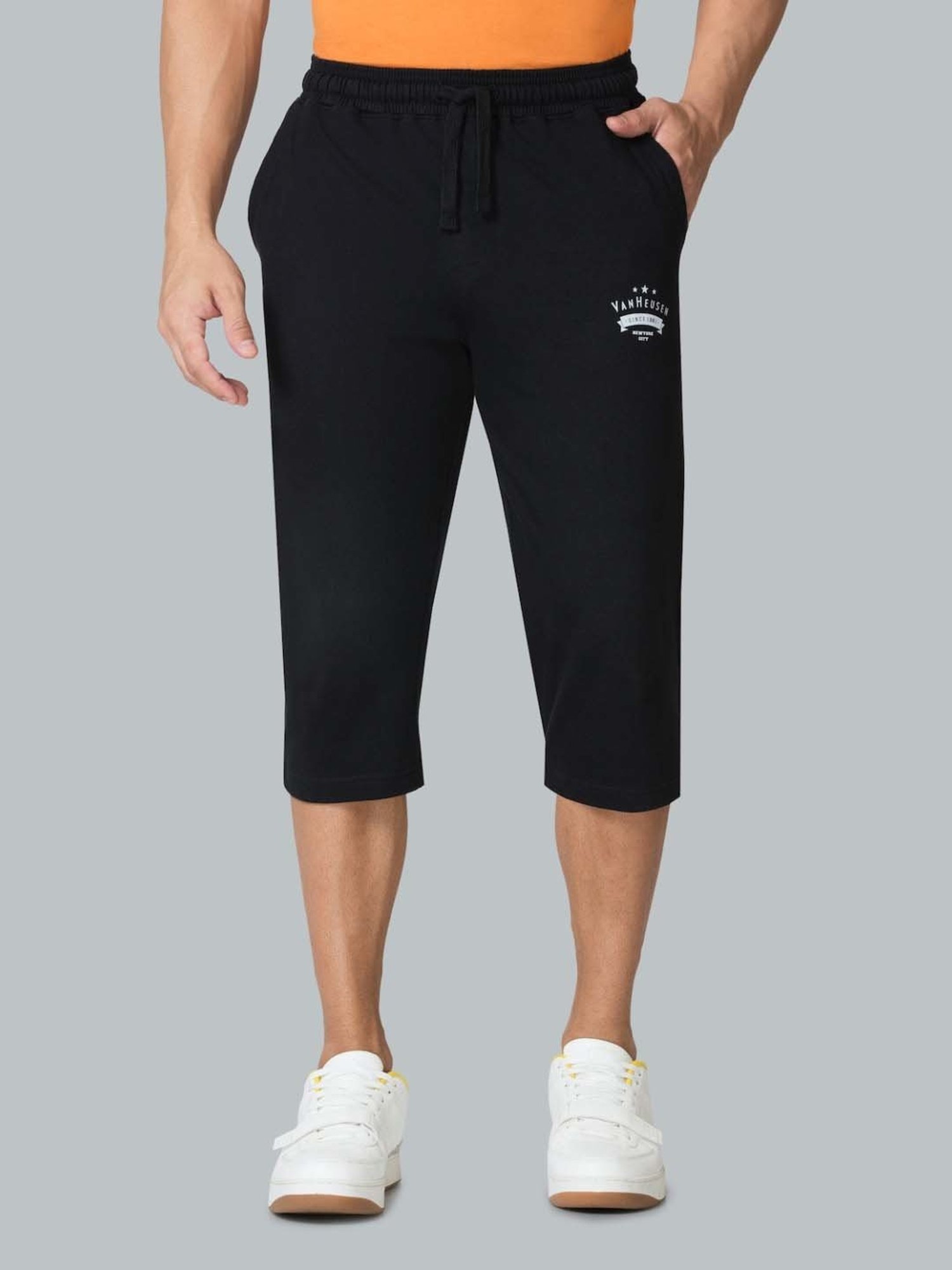 Van Heusen Regular Fit Drawstring Waist Functional Pockets Capri Shorts - Black