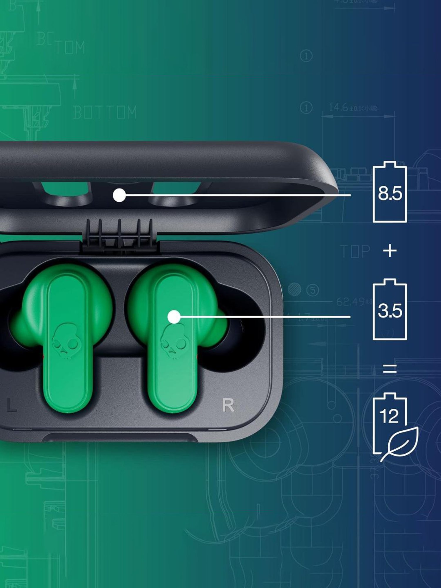 Skullcandy Dime 2 in-Ear Bluetooth Earbuds with IPX4 Water Dust Resistant (Green, True Wireless)