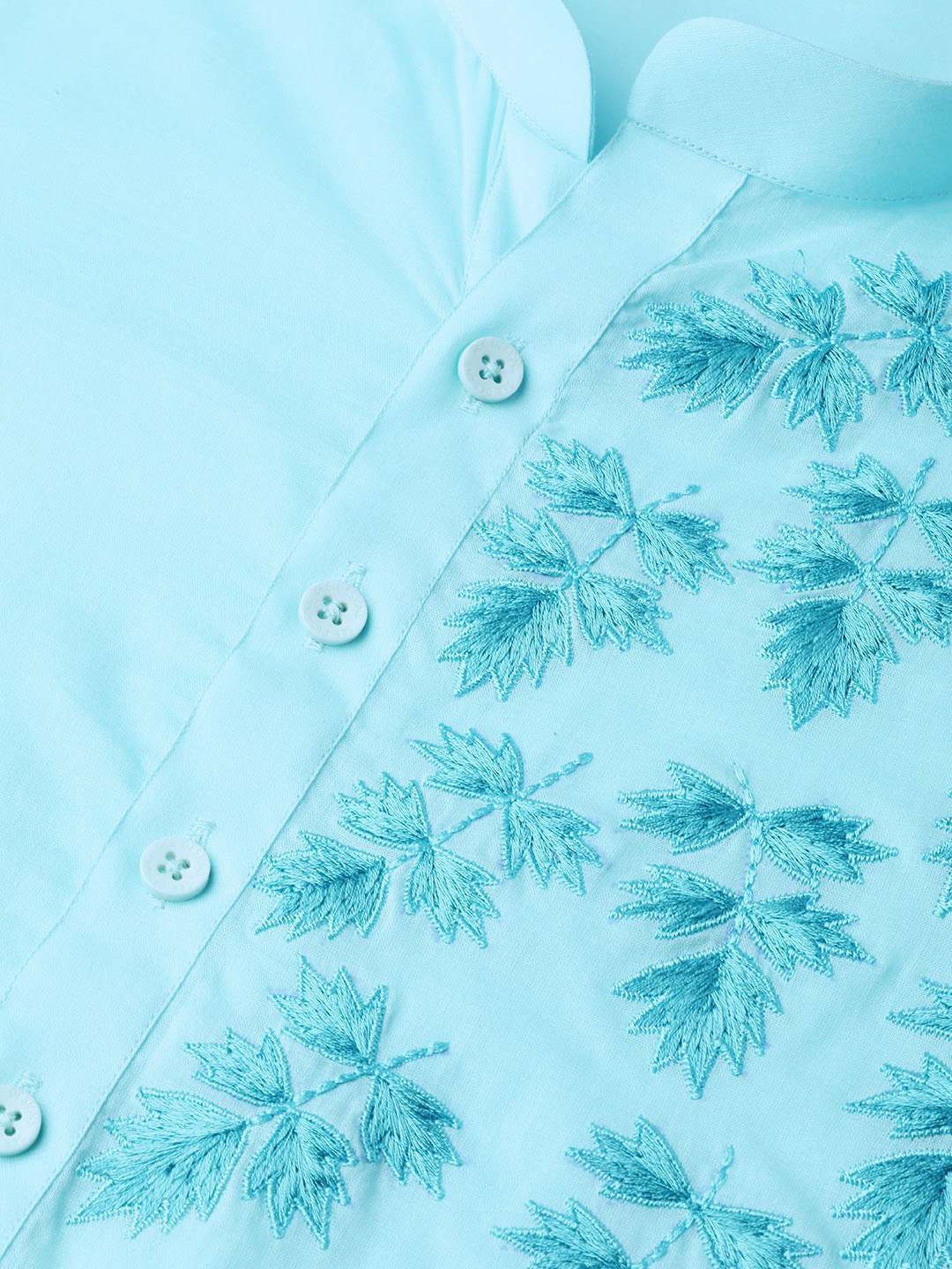 See Designs Turquoise Blue & White Cotton Regular Fit Embroidered Kurta Bottom Set