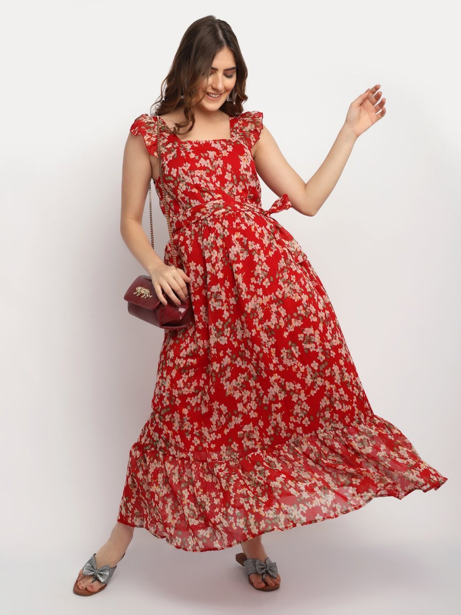 Moms Maternity Red Printed Dress