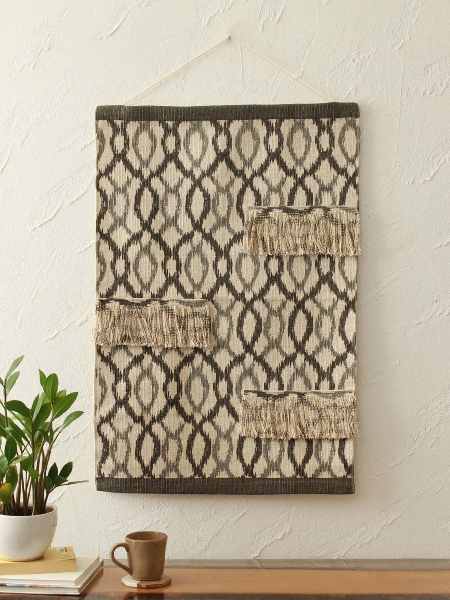 House This Laher Grey & Ivory Cotton Wall Hanging - Set of 1