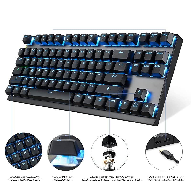 24GHz WirelessUSB Wired Mechanical Keyboard 87Keys Led Backlit Red Switches TypeC Gaming Keyboard for Gaming and TypingCompatible for MacPCLaptop