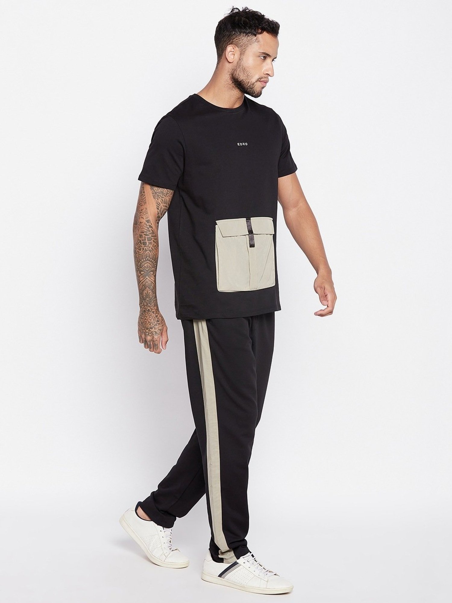 Edrio Black Cotton Relaxed Fit Printed Co-Ord Sets