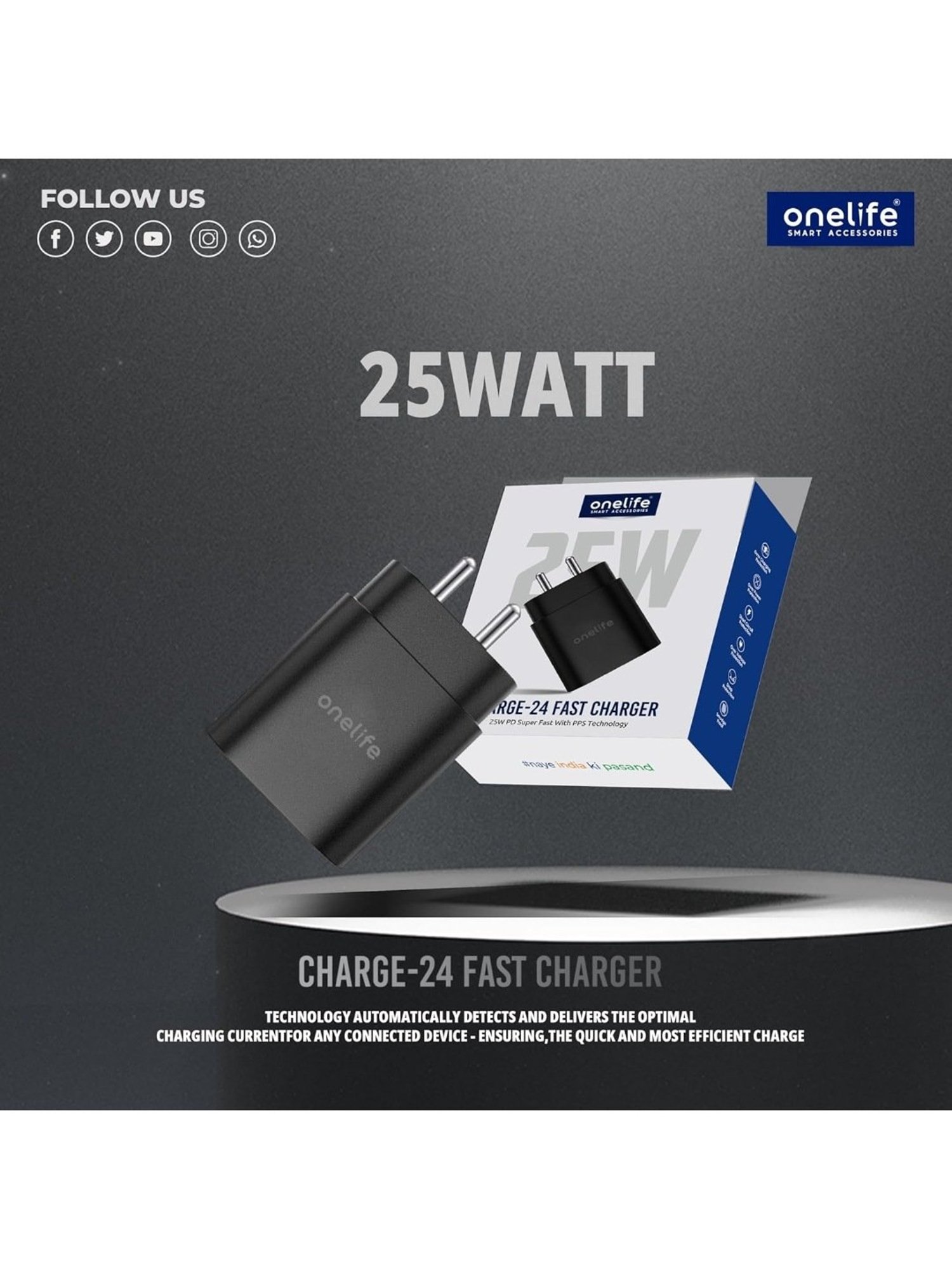 One Life 25W PD Singe Port Fast Wall Charger with Multi-Layer Protection (Black)