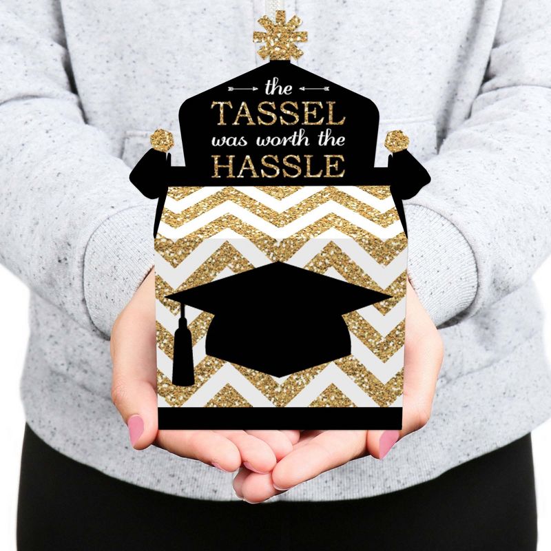 Big Dot of Happiness Gold - Tassel Worth the Hassle - Treat Box Party Favors - Graduation Party Goodie Gable Boxes - Set of 12